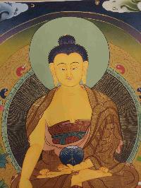 [24k Gold], Buddhist Hand Painting Thangka Of Shakyamuni Buddha, [hand Painted, Real Gold]