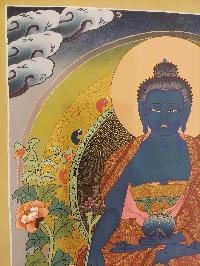 [24k Gold], Buddhist Hand Painting Thangka Of Medicine Buddha, [hand Painted, Real Gold]