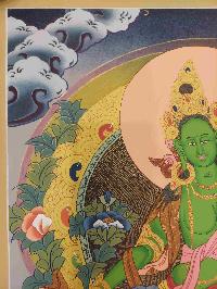 [24k Gold], Buddhist Hand Painting Thangka Of Green Tara, [hand Painted, Real Gold]