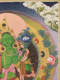 [24k Gold], Buddhist Hand Painting Thangka Of Green Tara, [hand Painted, Real Gold]