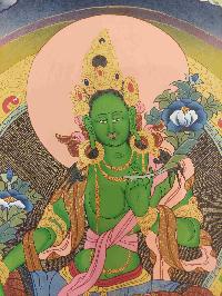 [24k Gold], Buddhist Hand Painting Thangka Of Green Tara, [hand Painted, Real Gold]