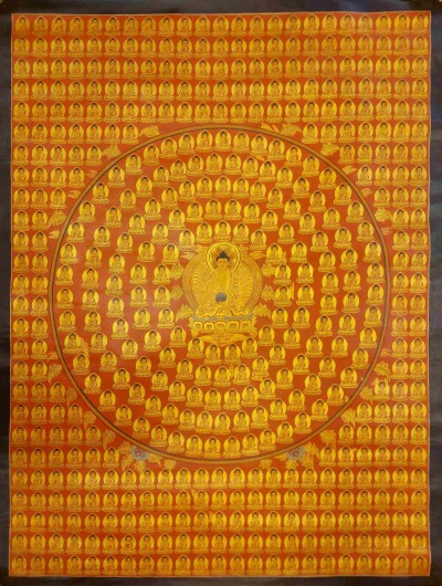 Buddhist Hand Painting Thangka Of 365 Buddha, [hand Painted, Real Gold]