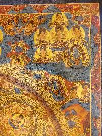 Buddhist Hand Painting Thangka Of Pancha Buddha Mandala, [hand Painted, Real Gold]