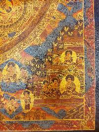 Buddhist Hand Painting Thangka Of Pancha Buddha Mandala, [hand Painted, Real Gold]