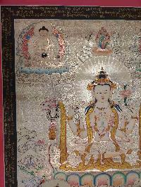 Buddhist Hand Painting Thangka Of Chenrezig, Shakyamuni Buddha, Medicine Buddha, [hand Painted, Real Gold], Three Great Bodhisattvas