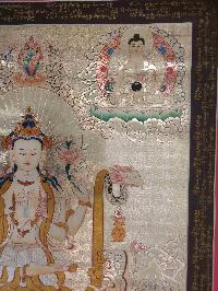 Buddhist Hand Painting Thangka Of Chenrezig, Shakyamuni Buddha, Medicine Buddha, [hand Painted, Real Gold], Three Great Bodhisattvas