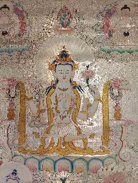 Buddhist Hand Painting Thangka Of Chenrezig, Shakyamuni Buddha, Medicine Buddha, [hand Painted, Real Gold], Three Great Bodhisattvas