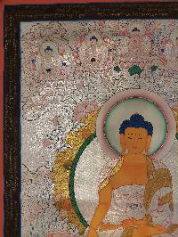 Buddhist Hand Painting Thangka Of Shakyamuni Buddha, With Pancha Buddha On Top [hand Painted, Real Gold]