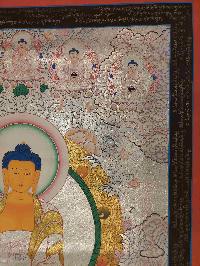 Buddhist Hand Painting Thangka Of Shakyamuni Buddha, With Pancha Buddha On Top [hand Painted, Real Gold]