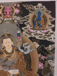 Buddhist Hand Painting Thangka Of Padmasambhava, Shakyamuni Buddha, Aparimita And Ratnasambhava Buddha, [hand Painted, Real Gold], Lamas Art