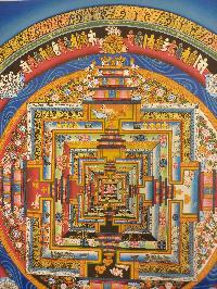 Buddhist Hand Painting Thangka Of Kalachakra Mandala, [hand Painted, Real Gold], Lamas Art, Wheel Of Time