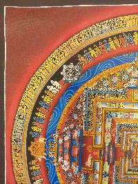 Buddhist Hand Painting Thangka Of Kalachakra Mandala, [hand Painted, Real Gold], Lamas Art, Wheel Of Time