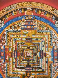 Buddhist Hand Painting Thangka Of Kalachakra Mandala, [hand Painted, Real Gold], Lamas Art, Wheel Of Time