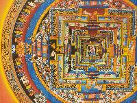 Buddhist Hand Painting Thangka Of Kalachakra Mandala, [hand Painted, Real Gold], Lamas Art, Wheel Of Time