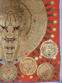 Buddhist Hand Painting Thangka Of Sahasrabhuja Avalokitesvara, [hand Painted, Real Gold], Lamas Art