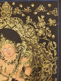 Buddhist Hand Painting Thangka Of Yellow Jambhala [hand Painted, Real Gold], Lamas Art