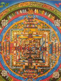 Buddhist Hand Painting Thangka Of Kalachakra Mandala [hand Painted, Real Gold], Lamas Art, Wheel Of Time