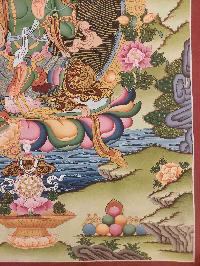 Buddhist Hand Painting Thangka Of Green Tara [hand Painted], Amitabha Buddha On Top Lamas Art, Coffee Wash Color