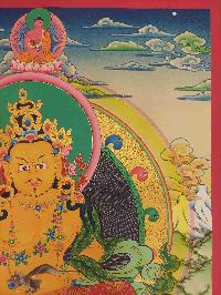 Buddhist Hand Painting Thangka Of Yellow Jambhala [hand Painted], Lamas Art