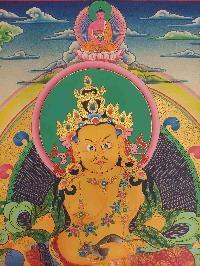Buddhist Hand Painting Thangka Of Yellow Jambhala [hand Painted], Lamas Art