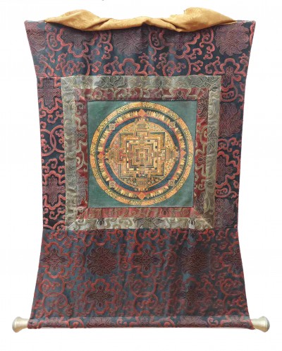 Buddhist Hand Painting Thangka Of Kalachakra Mandala With Polyester Brocade, [hand Painted]