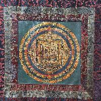 Buddhist Hand Painting Thangka Of Kalachakra Mandala With Polyester Brocade, [hand Painted]