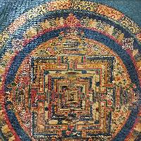 Buddhist Hand Painting Thangka Of Kalachakra Mandala With Polyester Brocade, [hand Painted]