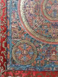 Buddhist Hand Painting Thangka Of Pancha Buddha Mandala With Polyester Brocade, [hand Painted]