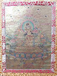 Buddhist Hand [oil] Painting Thangka Of White Tara With Pancha Buddha, With Polyester Brocade, [hand Painted]