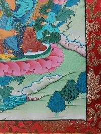 Buddhist Hand Painting Thangka Of Manjushri With Polyester Brocade, [hand Painted]