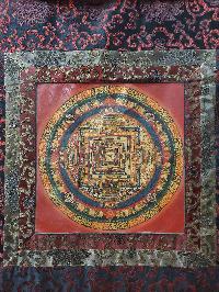 Buddhist Hand Painting Thangka Of Kalachakra Mandala With Polyester Brocade, [hand Painted]