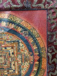 Buddhist Hand Painting Thangka Of Kalachakra Mandala With Polyester Brocade, [hand Painted]