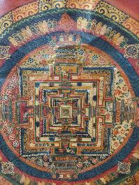 Buddhist Hand Painting Thangka Of Kalachakra Mandala With Polyester Brocade, [hand Painted]