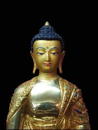 Buddhist Handmade Statue Of Shakyamuni Buddha, [full Gold Plated, Stone Setting, Face Painted]