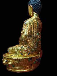 Buddhist Handmade Statue Of Shakyamuni Buddha, [full Gold Plated, Stone Setting, Face Painted]