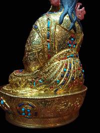 Buddhist Handmade Statue Of Padmasambhava, Guru Rimpoche, [full Gold Plated, Stone Setting, Face Painted]