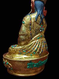 Buddhist Handmade Statue Of Padmasambhava, Guru Rimpoche, [full Gold Plated, Stone Setting, Face Painted]