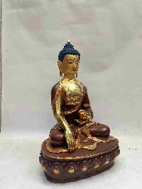 Buddhist Handmade Statue Of Shakyamuni Buddha, [partly Gold Plated, Face Painted]