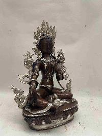 Buddhist Handmade Statue Of Green Tara, [chocolate And Silver Oxidized]