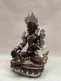 Buddhist Handmade Statue Of Green Tara, [chocolate And Silver Oxidized]