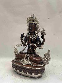 Buddhist Handmade Statue Of Chenrezig, [chocolate And Silver Oxidized]