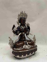 Buddhist Handmade Statue Of Chenrezig, [chocolate And Silver Oxidized]