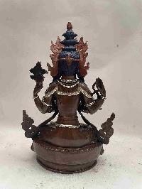 Buddhist Handmade Statue Of Chenrezig, [chocolate And Silver Oxidized]