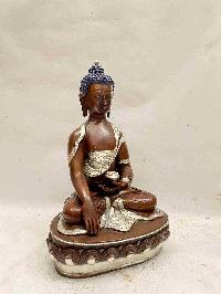 Buddhist Handmade Statue Of Shakyamuni Buddha, [chocolate And Silver Oxidized]