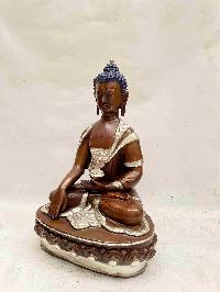 Buddhist Handmade Statue Of Shakyamuni Buddha, [chocolate And Silver Oxidized]