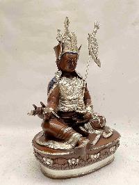 Buddhist Handmade Statue Of Padmasambhava, [chocolate And Silver Oxidized]