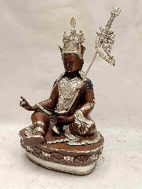 Buddhist Handmade Statue Of Padmasambhava, [chocolate And Silver Oxidized]