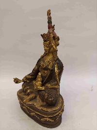 Buddhist Handmade Statue Of Padmasambhava, [partly Gold Plated, Face Painted]