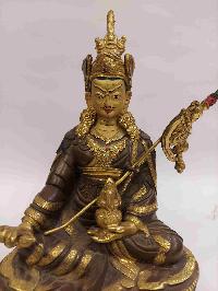 Buddhist Handmade Statue Of Padmasambhava, [partly Gold Plated, Face Painted]