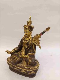 Buddhist Handmade Statue Of Padmasambhava, [partly Gold Plated, Face Painted]